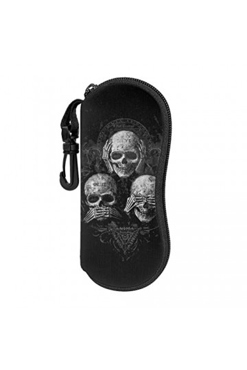 AOOEDM Étui à lunettes de soleil avec clip de ceinture Étuis à lunettes à fermeture éclair souple - tête de mort gothique jou