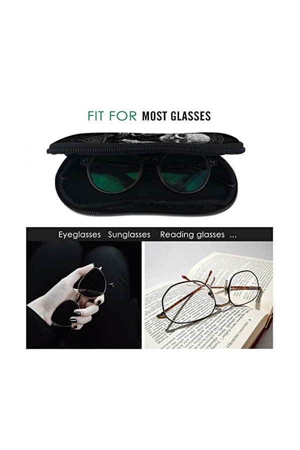 AOOEDM Étui à lunettes de soleil avec clip de ceinture Étuis à lunettes à fermeture éclair souple - tête de mort gothique jou