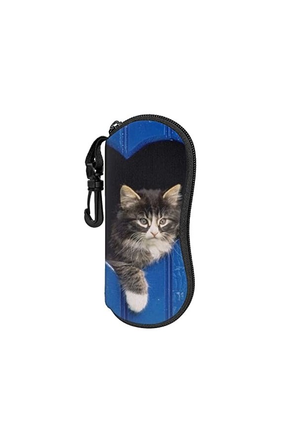 Étui à lunettes de soleil souple avec clip de ceinture chat dans le trou du coeur Portable ultra léger en néoprène fermeture 