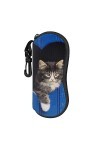 Étui à lunettes de soleil souple avec clip de ceinture chat dans le trou du coeur Portable ultra léger en néoprène fermeture 