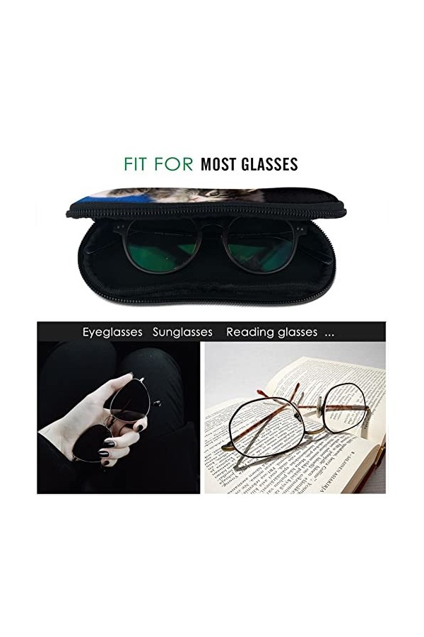 Étui à lunettes de soleil souple avec clip de ceinture chat dans le trou du coeur Portable ultra léger en néoprène fermeture 