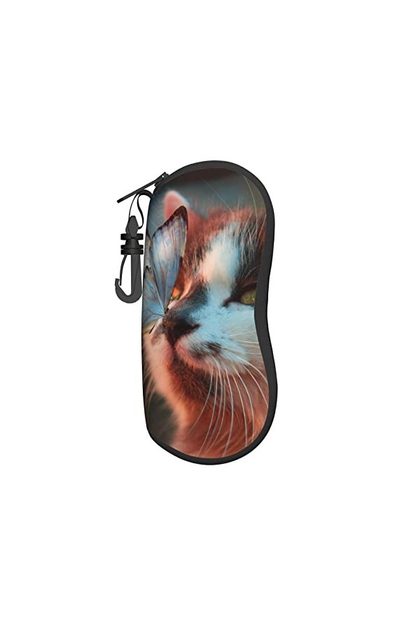 AOOEDM Lunettes de soleil étuis souples avec clip de ceinture Portable étui à lunettes papillon debout sur chat nez néoprène 