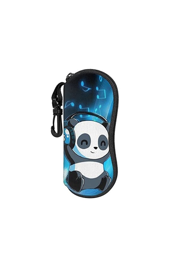 AOOEDM Étui à lunettes de soleil souple avec clip de ceinture Panda Écouter de la musique Portable Ultra léger en néoprène Zi
