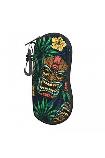 AOOEDM Lunettes de soleil Étuis souples avec clip de ceinture Étui à lunettes portable Hawaiian Tiki Idols Tropical Floral Ne