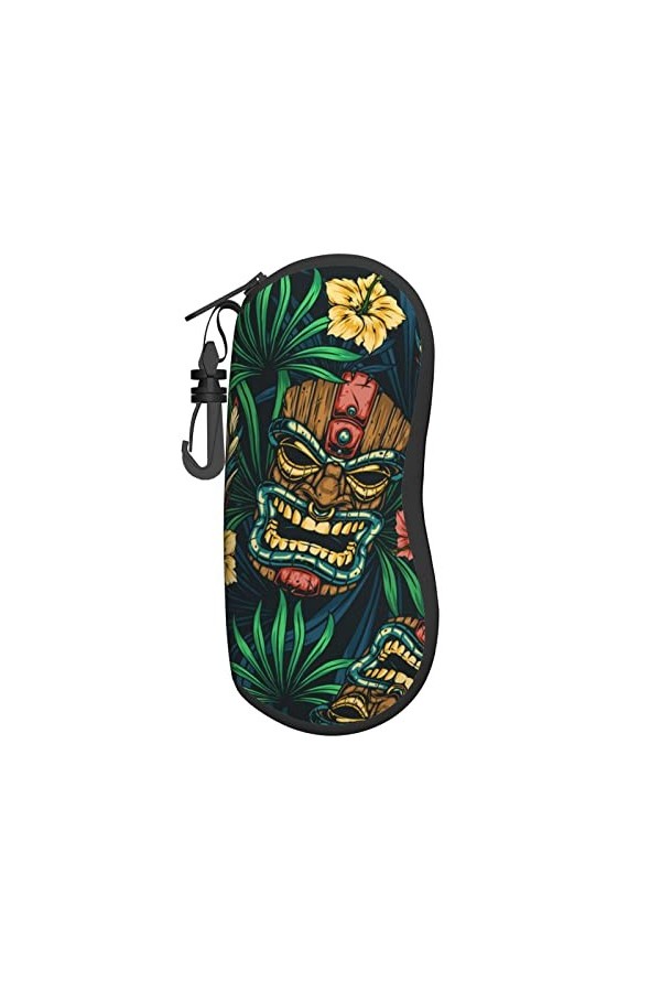 AOOEDM Lunettes de soleil Étuis souples avec clip de ceinture Étui à lunettes portable Hawaiian Tiki Idols Tropical Floral Ne