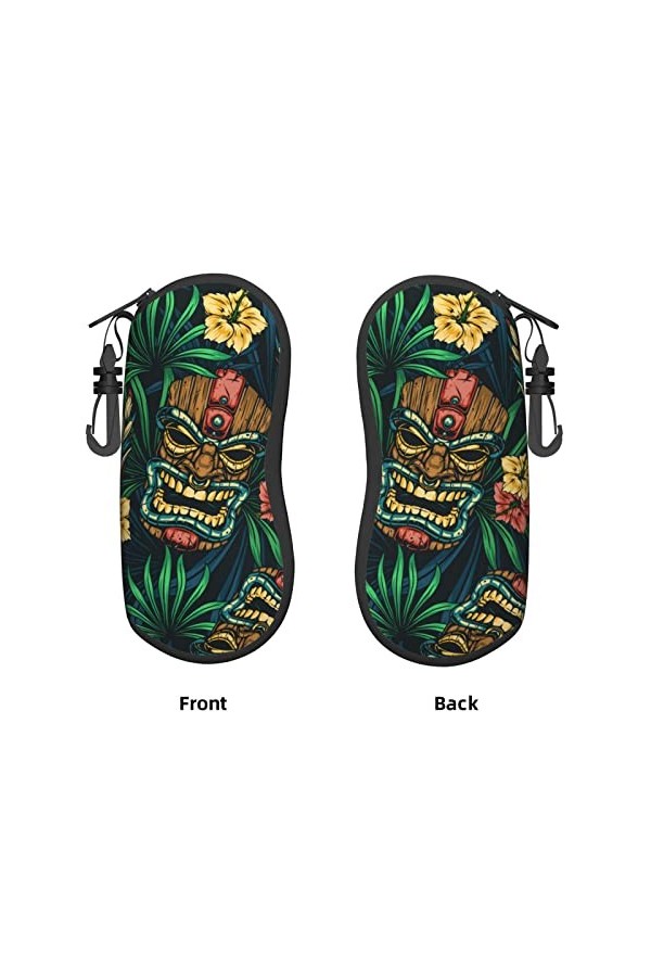 AOOEDM Lunettes de soleil Étuis souples avec clip de ceinture Étui à lunettes portable Hawaiian Tiki Idols Tropical Floral Ne