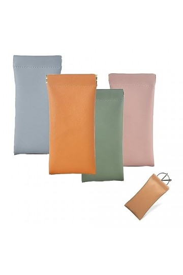 SYQZMYA Lot de 4 étuis à lunettes souples en cuir synthétique souple, étui à lunettes en cuir souple imperméable et portable 