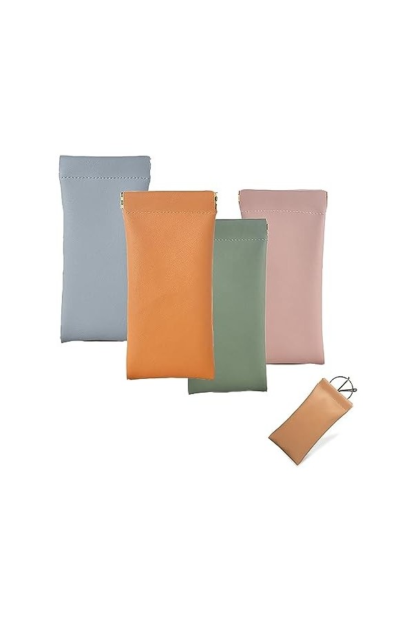 SYQZMYA Lot de 4 étuis à lunettes souples en cuir synthétique souple, étui à lunettes en cuir souple imperméable et portable 