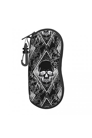 AOOEDM Étui à lunettes de soleil avec clip de ceinture Étuis à lunettes à fermeture éclair souple - Tête de mort avec pivoine