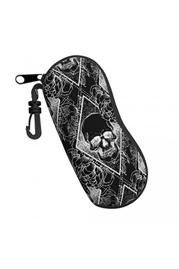 AOOEDM Étui à lunettes de soleil avec clip de ceinture Étuis à lunettes à fermeture éclair souple - Tête de mort avec pivoine