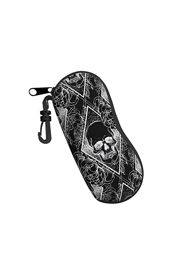 AOOEDM Étui à lunettes de soleil avec clip de ceinture Étuis à lunettes à fermeture éclair souple - Tête de mort avec pivoine