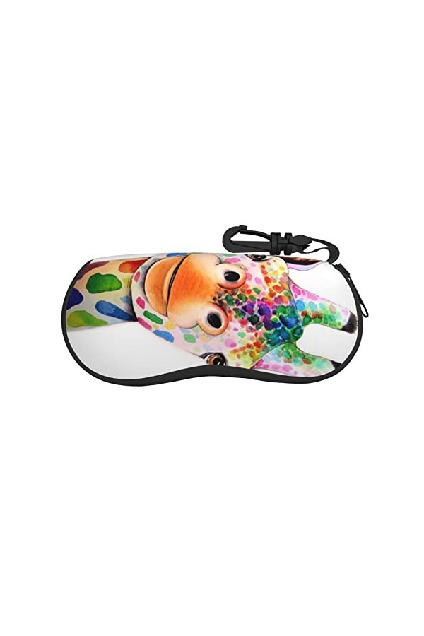 AOOEDM Peinture girafe étui à lunettes étuis à lunettes de soleil souples avec pince Portable Ultra léger néoprène fermeture