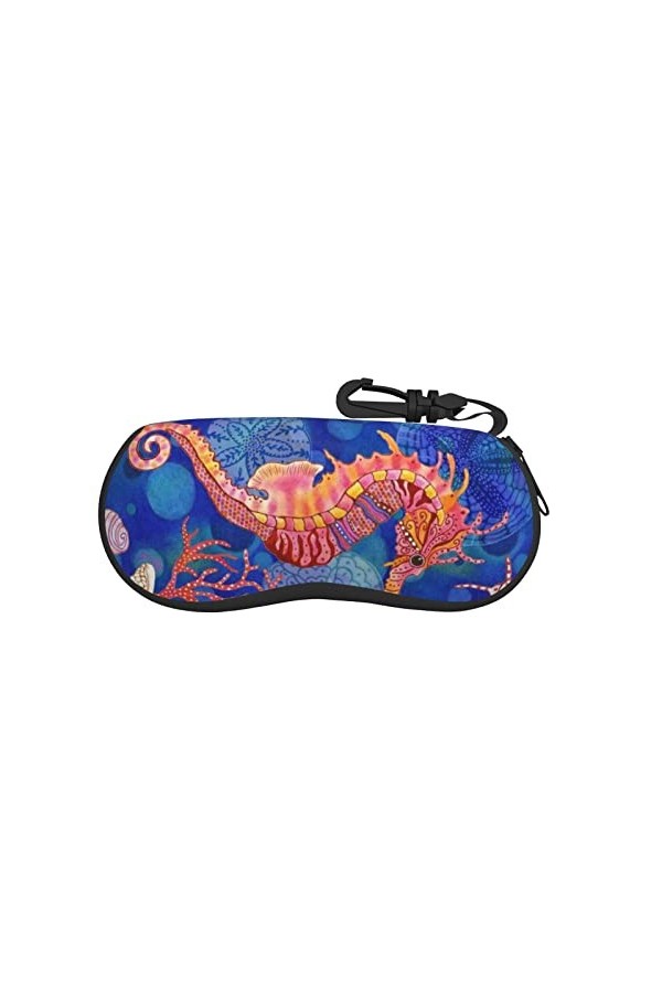 AOOEDM Hippocampe bleu étui à lunettes étuis à lunettes de soleil souples avec pince Portable Ultra léger néoprène fermeture
