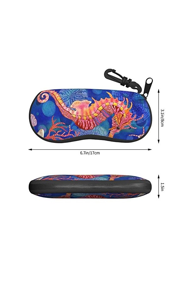 AOOEDM Hippocampe bleu étui à lunettes étuis à lunettes de soleil souples avec pince Portable Ultra léger néoprène fermeture