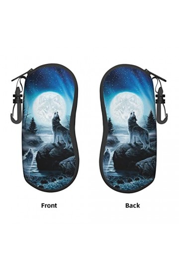 AOOEDM Lunettes de soleil étuis souples avec clip de ceinture étui à lunettes portable loup hurlant pleine lune ciel étoilé n