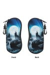 AOOEDM Lunettes de soleil étuis souples avec clip de ceinture étui à lunettes portable loup hurlant pleine lune ciel étoilé n