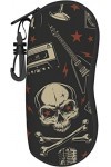 AOOEDM Rock Music Skull Guitar Étui à lunettes Étui à lunettes portable souple avec clip de ceinture Zipper Sac de lunettes d