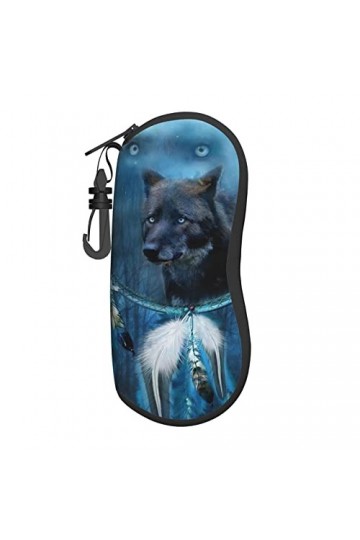 AOOEDM Lunettes de soleil étuis souples avec clip de ceinture Portable étui à lunettes loups attrape-rêves loup yeux néoprène