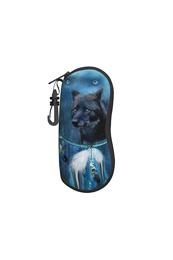 AOOEDM Lunettes de soleil étuis souples avec clip de ceinture Portable étui à lunettes loups attrape-rêves loup yeux néoprène
