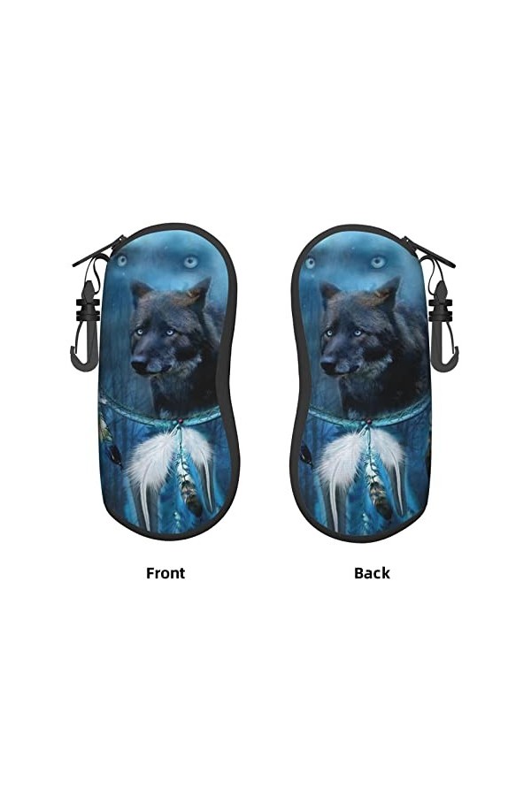 AOOEDM Lunettes de soleil étuis souples avec clip de ceinture Portable étui à lunettes loups attrape-rêves loup yeux néoprène