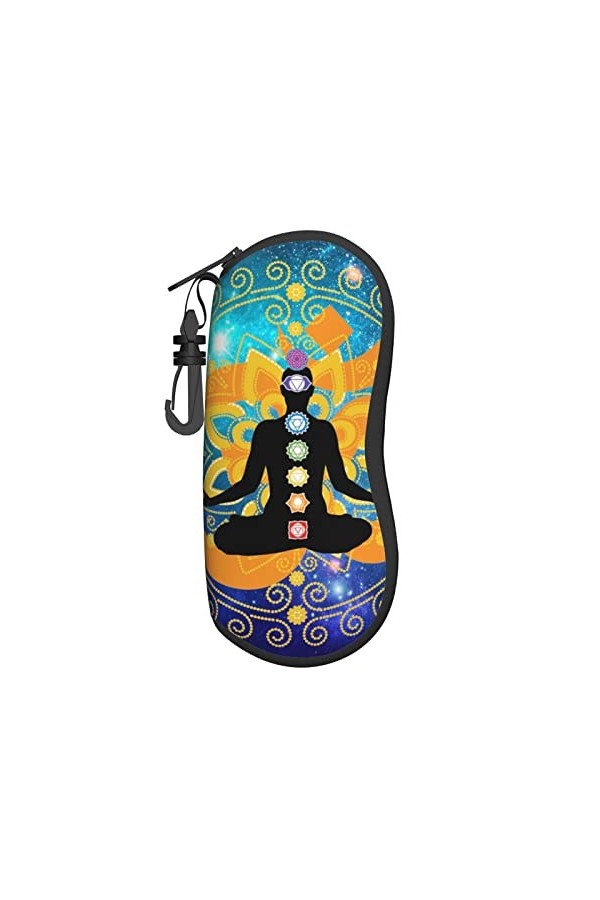 AOOEDM Lunettes de soleil étuis souples avec clip de ceinture étui à lunettes portable Galaxy Yoga Lotus Pose avec Chakra néo