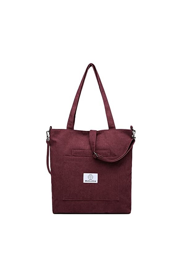 Makukke Sac fourre-tout en velours côtelé - Sac à main pour femme - Grande capacité, gris, Sac fourre-tout en velours côtelé