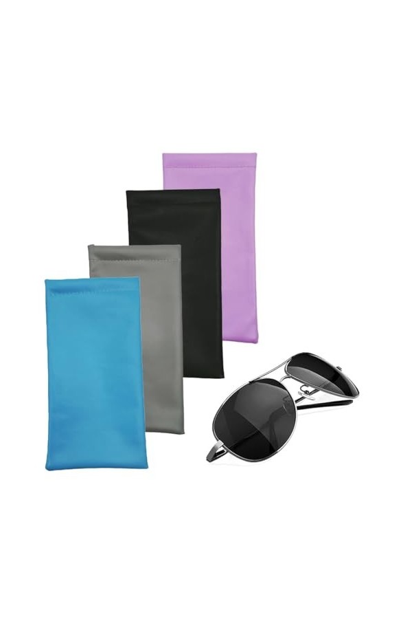 KSIUW 4 pcs Étui à lunettes souple - Souple PU Cuir Sac Lunettes un étui pouvant également servir détui à lunettes de soleil