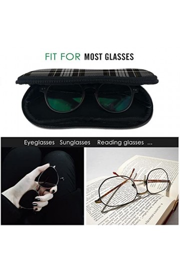 AOOEDM Étui à lunettes de soleil avec clip de ceinture Étuis à lunettes à fermeture éclair souple - Motif à carreaux gris noi
