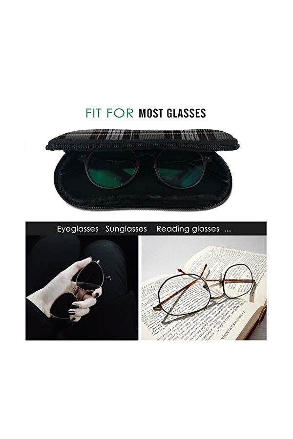 AOOEDM Étui à lunettes de soleil avec clip de ceinture Étuis à lunettes à fermeture éclair souple - Motif à carreaux gris noi