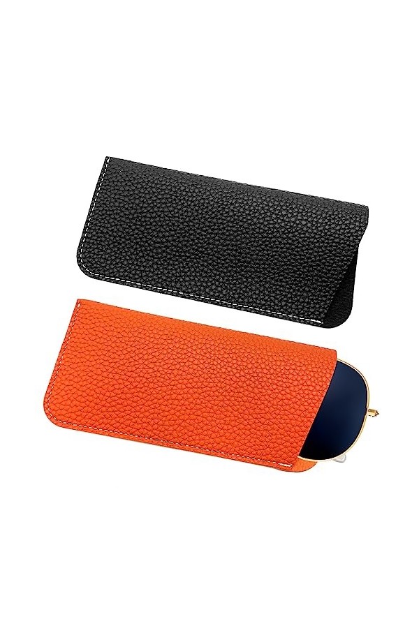 EQLEF Souple Cuir Sac Lunettes, Lunettes de Soleil de Texture Lychee Haut de Gamme Portable Organisateur de Voyage Slip-in Lu