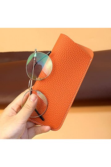 EQLEF Souple Cuir Sac Lunettes, Lunettes de Soleil de Texture Lychee Haut de Gamme Portable Organisateur de Voyage Slip-in Lu