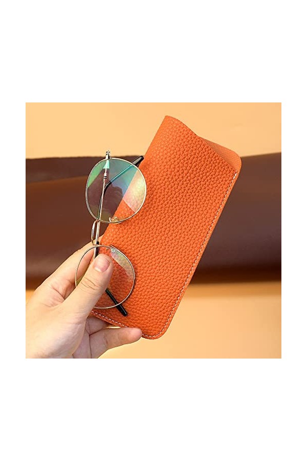 EQLEF Souple Cuir Sac Lunettes, Lunettes de Soleil de Texture Lychee Haut de Gamme Portable Organisateur de Voyage Slip-in Lu