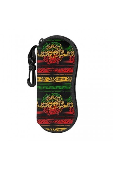 AOOEDM Étui à lunettes de soleil avec clip de ceinture Étuis à lunettes à fermeture éclair souple - Feuilles Rasta Lion Canna