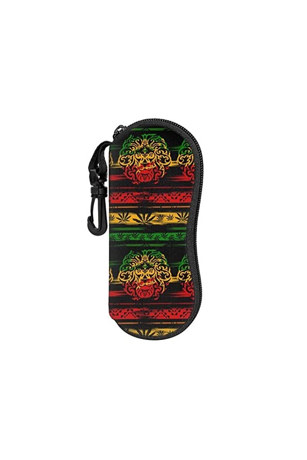 AOOEDM Étui à lunettes de soleil avec clip de ceinture Étuis à lunettes à fermeture éclair souple - Feuilles Rasta Lion Canna