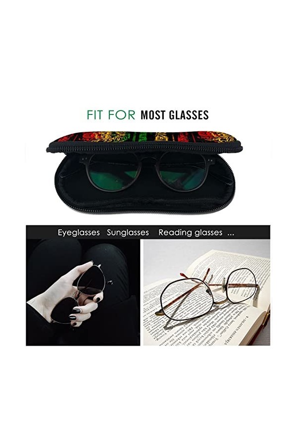 AOOEDM Étui à lunettes de soleil avec clip de ceinture Étuis à lunettes à fermeture éclair souple - Feuilles Rasta Lion Canna