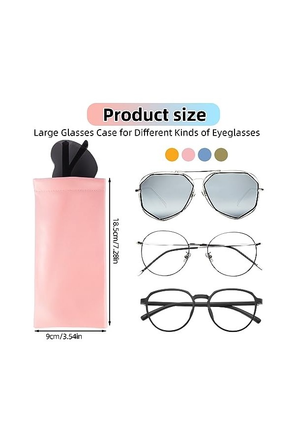 Kitnelw 4 Pièces Etui Lunettes Souple Portable Etui Lunettes Cuir Simili pour Femme Homme Stockage de Lunettes Vert, Bleu, R