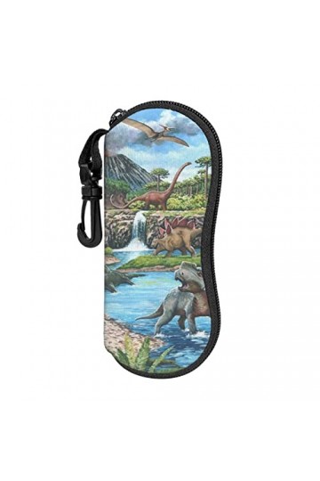 AOOEDM Étui à lunettes de soleil avec clip de ceinture étuis à lunettes à fermeture éclair souple - dinosaure aquarelle riviè