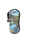 AOOEDM Étui à lunettes de soleil avec clip de ceinture étuis à lunettes à fermeture éclair souple - dinosaure aquarelle riviè