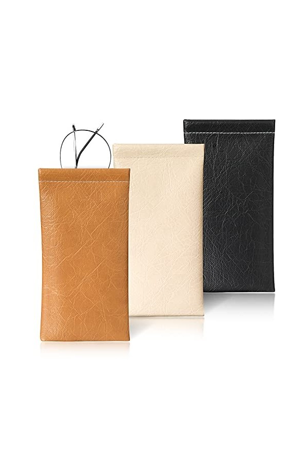 Hifot Étui Lunettes de Soleil 3 pièces, Souple PU Cuir Sac Lunettes, Boitier Lunettes Lecture pour femme homme enfant Noir, 