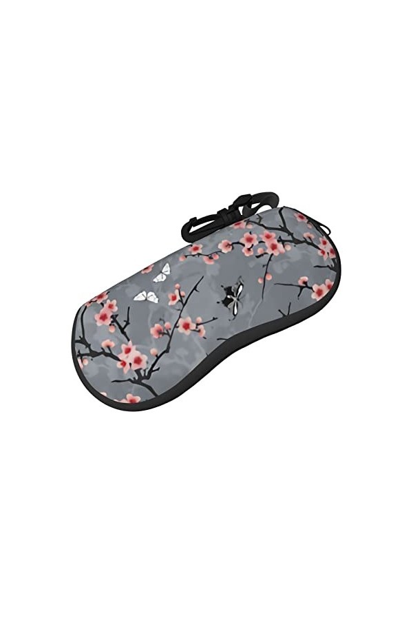AOOEDM Étui à lunettes gris fleur de cerisier avec mousqueton étui à lunettes de soleil Portable étuis à lunettes pour femmes