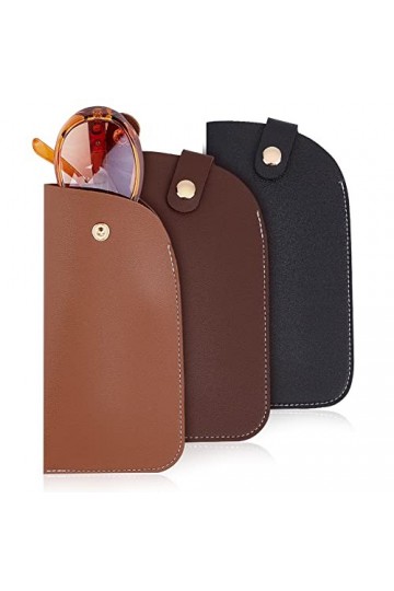 PandaHall 3pcs Étuis à Lunettes Souples, 3 Couleurs PU Étui à Lunettes en Cuir Demi-Slip Lunettes de Soleil Pochette en Cuir 