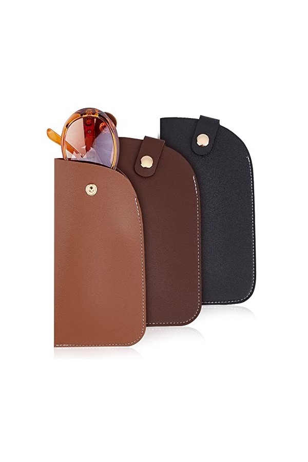 PandaHall 3pcs Étuis à Lunettes Souples, 3 Couleurs PU Étui à Lunettes en Cuir Demi-Slip Lunettes de Soleil Pochette en Cuir 
