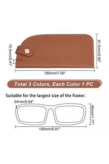 PandaHall 3pcs Étuis à Lunettes Souples, 3 Couleurs PU Étui à Lunettes en Cuir Demi-Slip Lunettes de Soleil Pochette en Cuir 