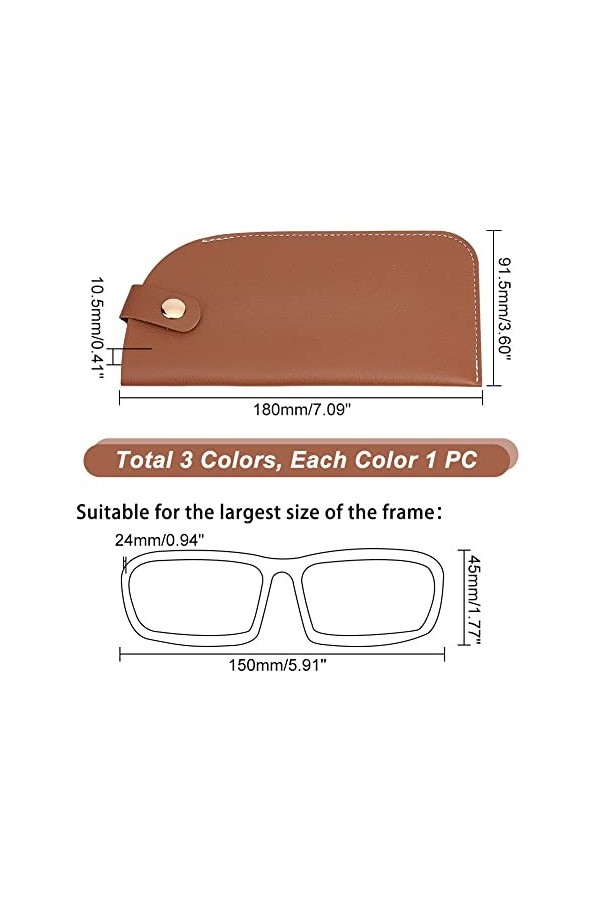 PandaHall 3pcs Étuis à Lunettes Souples, 3 Couleurs PU Étui à Lunettes en Cuir Demi-Slip Lunettes de Soleil Pochette en Cuir 