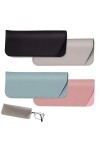 YINLER Lot de 4 étuis à lunettes en cuir synthétique souple pour homme et femme - Anti-rayures noir, gris, bleu clair, rose 