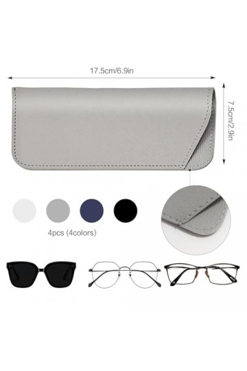 YINLER Lot de 4 étuis à lunettes portables en cuir synthétique souple pour homme et femme, anti-rayures, gris, blanc, noir, b