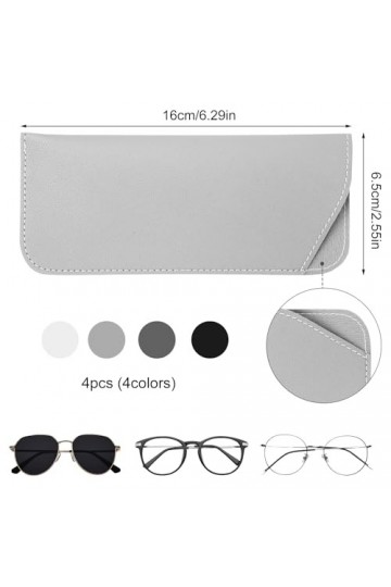 NQEUEPN 4pcs Étuis à Lunettes Souples, 6,5 x 16cm Étui à Lunettes de Soleil Souple Étui à Lunettes de Soleil Pochette Souple 