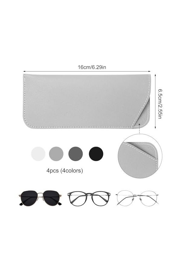NQEUEPN 4pcs Étuis à Lunettes Souples, 6,5 x 16cm Étui à Lunettes de Soleil Souple Étui à Lunettes de Soleil Pochette Souple 