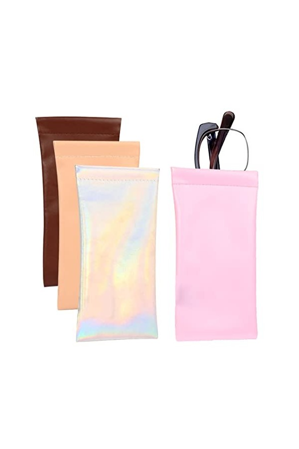 KZTHA 4 Pièces Étui à lunettes souple en pack fermoir à cliquet un similicuir doux qui protège vos lunettes