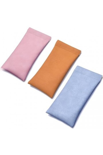 3 Pièces Cuir Boitier Lunettes de Soleil Pochette Étuis à Lunettes Portable Etui à Lunettes de Voyage Etui à Lunettes en Cuir